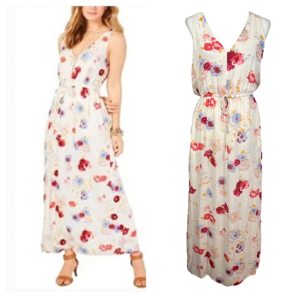 Lucky Brand Sleeveless Ivory Floral Print Maxi Dress
